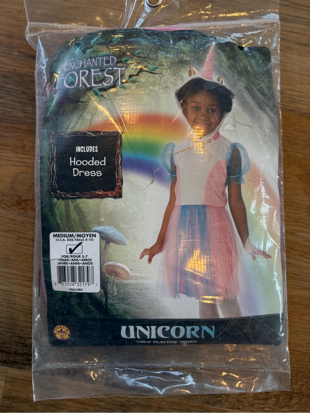 Rubie's Enchanted Forest Unicorn Hooded Dress - Pink, Blue & White Kids M